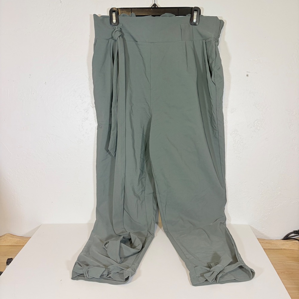 Grace Karin Sage Green Paperbag Waist Pants with Bow Cuffs Size XL NEW